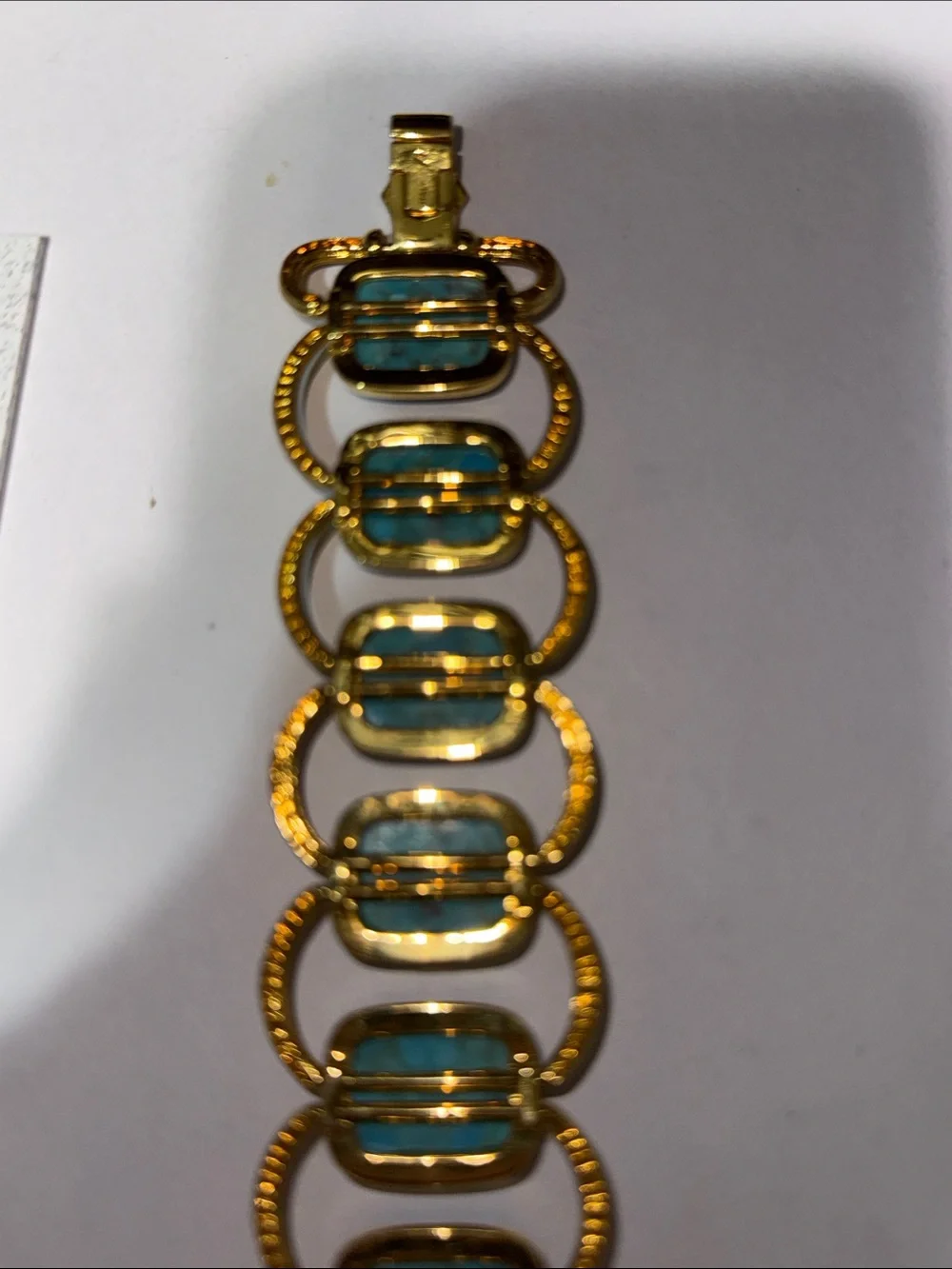 BEAUTIFUL Italy stamped Gold tone & Turquoise stone Bracelet 7 “